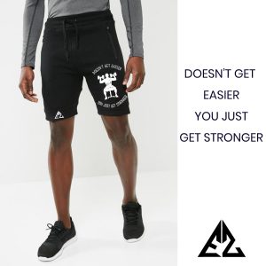 gym wear, gym shorts for men, motivational print gym shorts, Eugene Zeelie, EZ Clothing