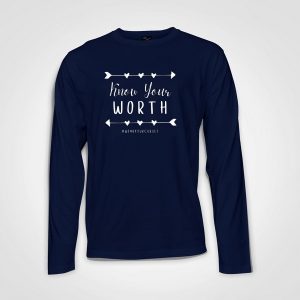 Know Your Worth - Long Sleeve T-Shirt Navy Blue