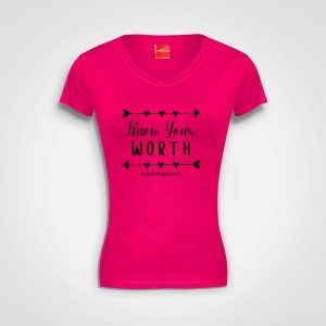 Know Your Worth - Fitted V-Neck - Pink