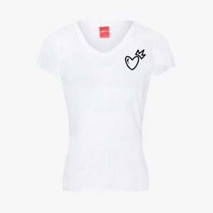 Queens Touch Hearts-Fitted- V-Neck - White
