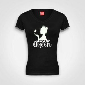 Queens Will Know-Fitted- V-Neck - Black
