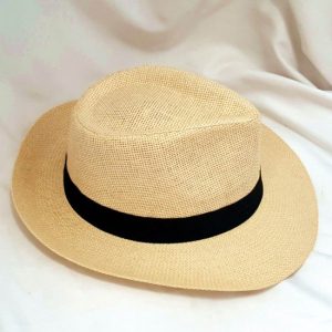 Beige Panama Hat - Straw Type With Band - Size 35cm x 29cm