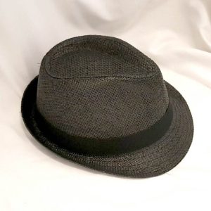 Black Fedora Hat - Straw Type With Band - Size 27cm x 24cm