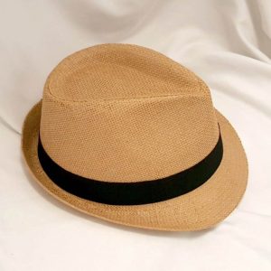 Camel Fedora Hat - Straw Type With Band - Size 27cm x 24cm