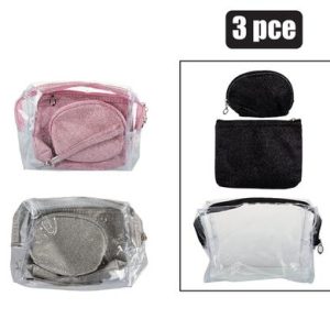 Cosmetic Bag Set 3Pc Pvc Clear+2 Design