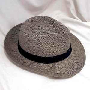 Grey Panama Hat - Straw Type With Band - Size 35cm x 29cm