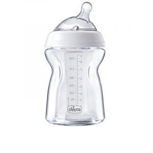 glass baby bottle, glass milk bottle, Chicco Nat Feeling Glass Bottle 2m+ 250ml, glass bottle for 2mo, Bemata
