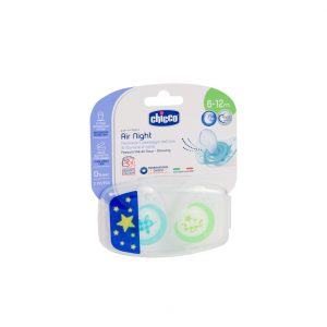 glow in the dark soother, glow in the dark pacifier, Chicco Soother Physio Air Lui Sil 6-12m 2pcs in Case Glow In Dark, Bemata